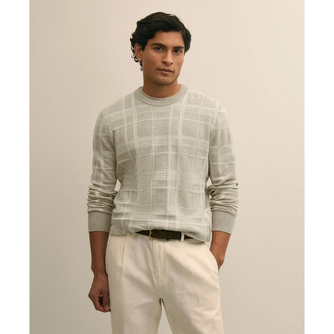 Supima Cotton Jacquard Plaid Sweater