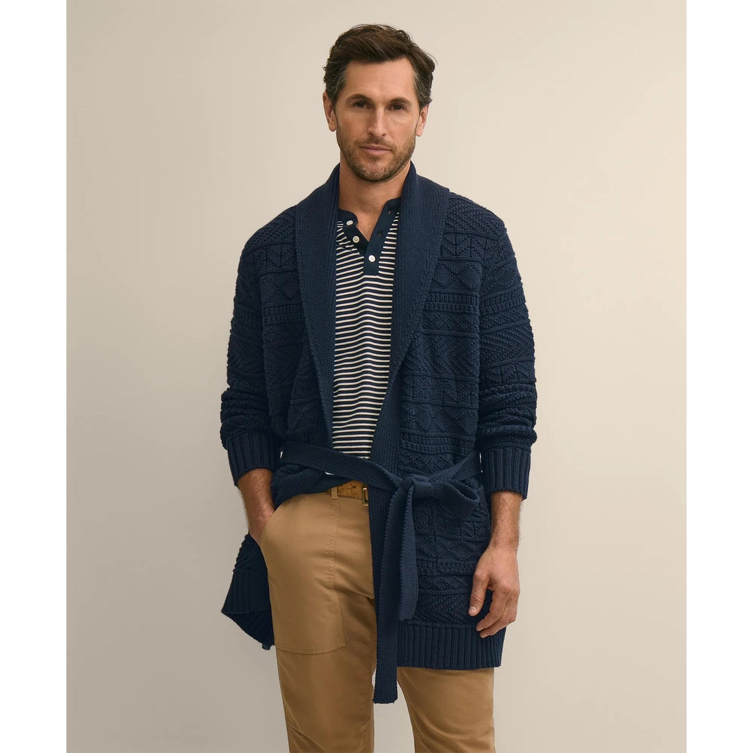Supima Cotton Jacquard Belted Shawl Cardigan