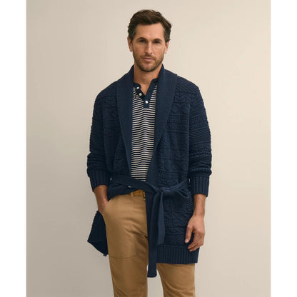Supima Cotton Jacquard Belted Shawl Cardigan