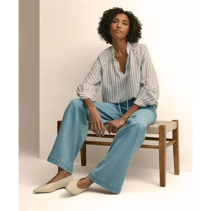 Relaxed Tie-Neck Stripe Peasant Blouse