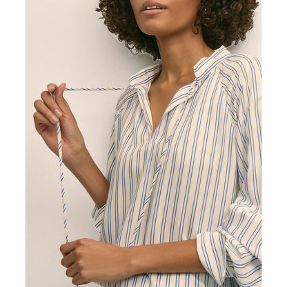 Relaxed Tie-Neck Stripe Peasant Blouse