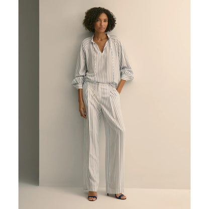Relaxed Tie-Neck Stripe Peasant Blouse