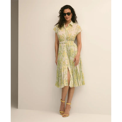 Floral A-Line Belted Shirt Dress