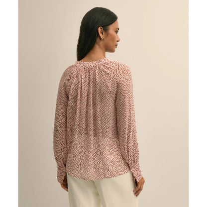 Silk Georgette Heart-Motif Peasant Blouse