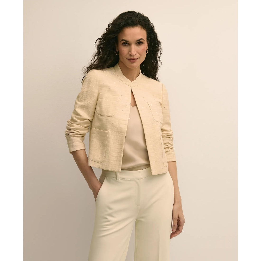 Linen-Cotton Blend Sequin Jacket