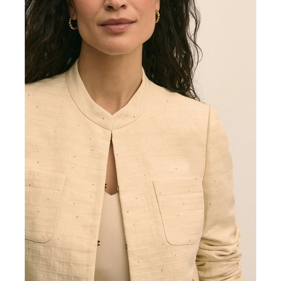 Linen-Cotton Blend Sequin Jacket