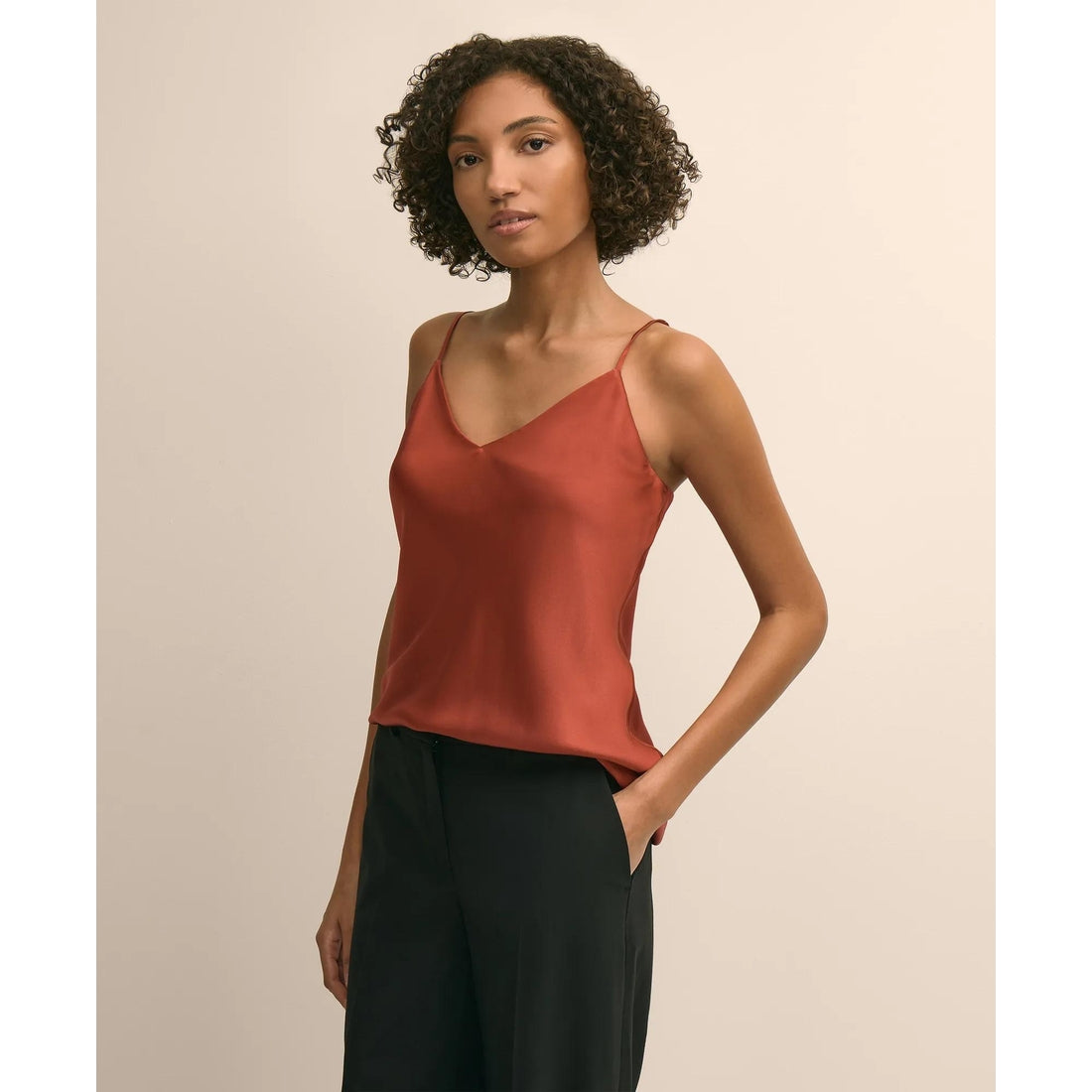V-Neck Cami in Washable Silk Charmeuse
