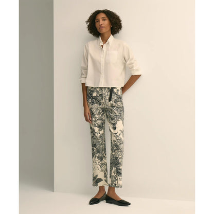 Cotton Floral Cropped Kick Flare Jeans