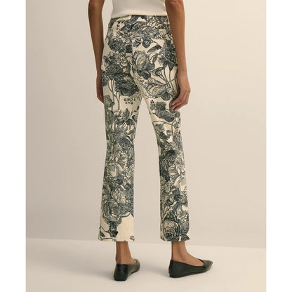 Cotton Floral Cropped Kick Flare Jeans