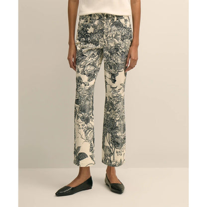 Cotton Floral Cropped Kick Flare Jeans