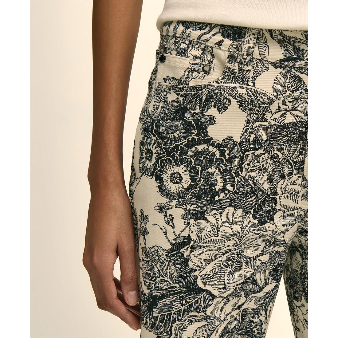 Cotton Floral Cropped Kick Flare Jeans