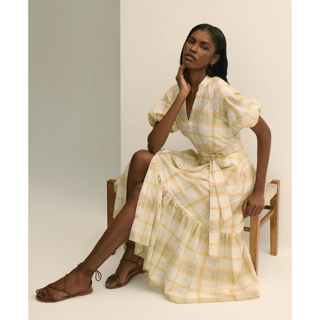 Cotton Madras Maxi Shirt Dress