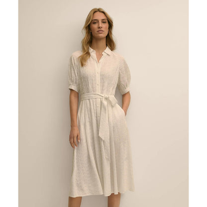 Embroidered Belted Shirt Dress