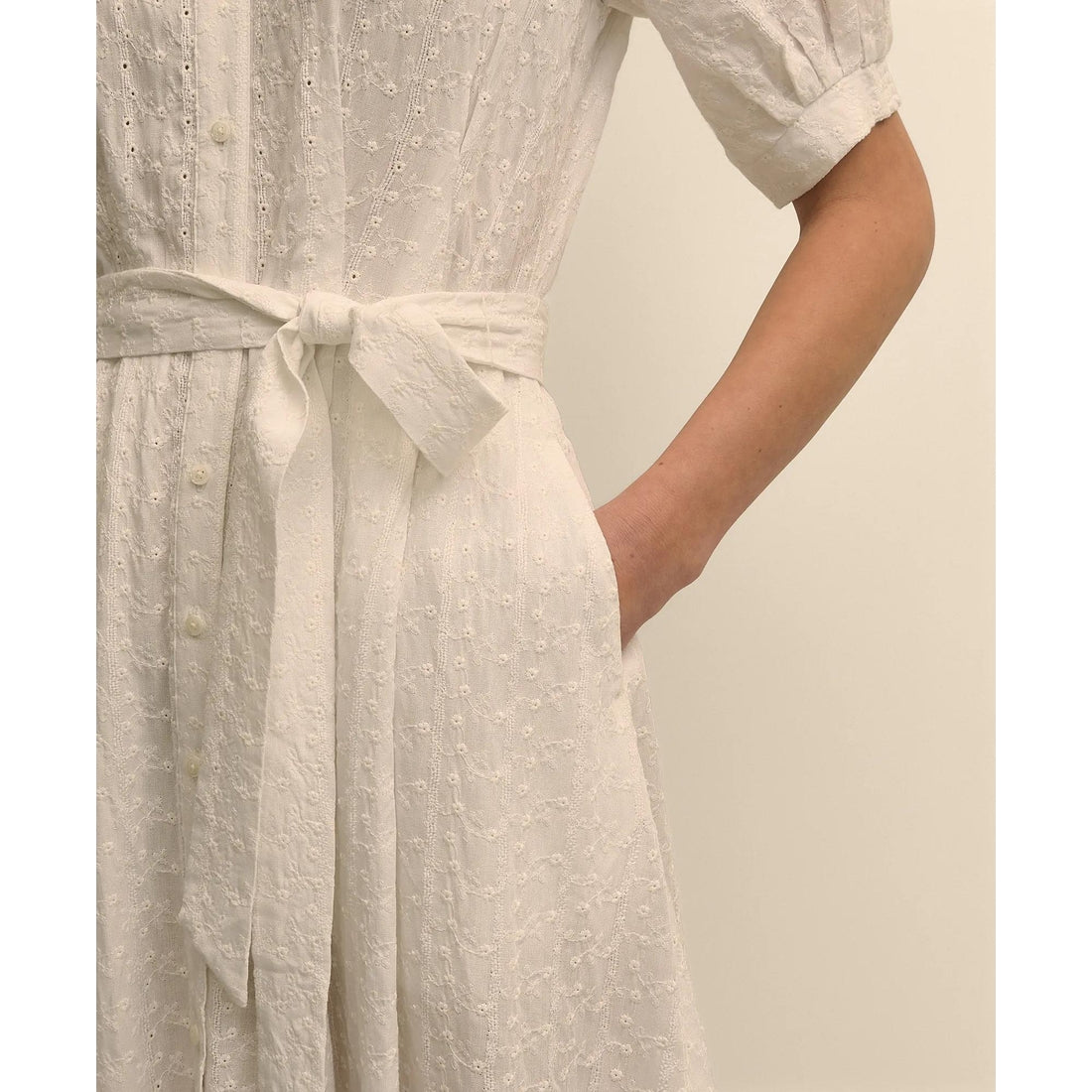Embroidered Belted Shirt Dress