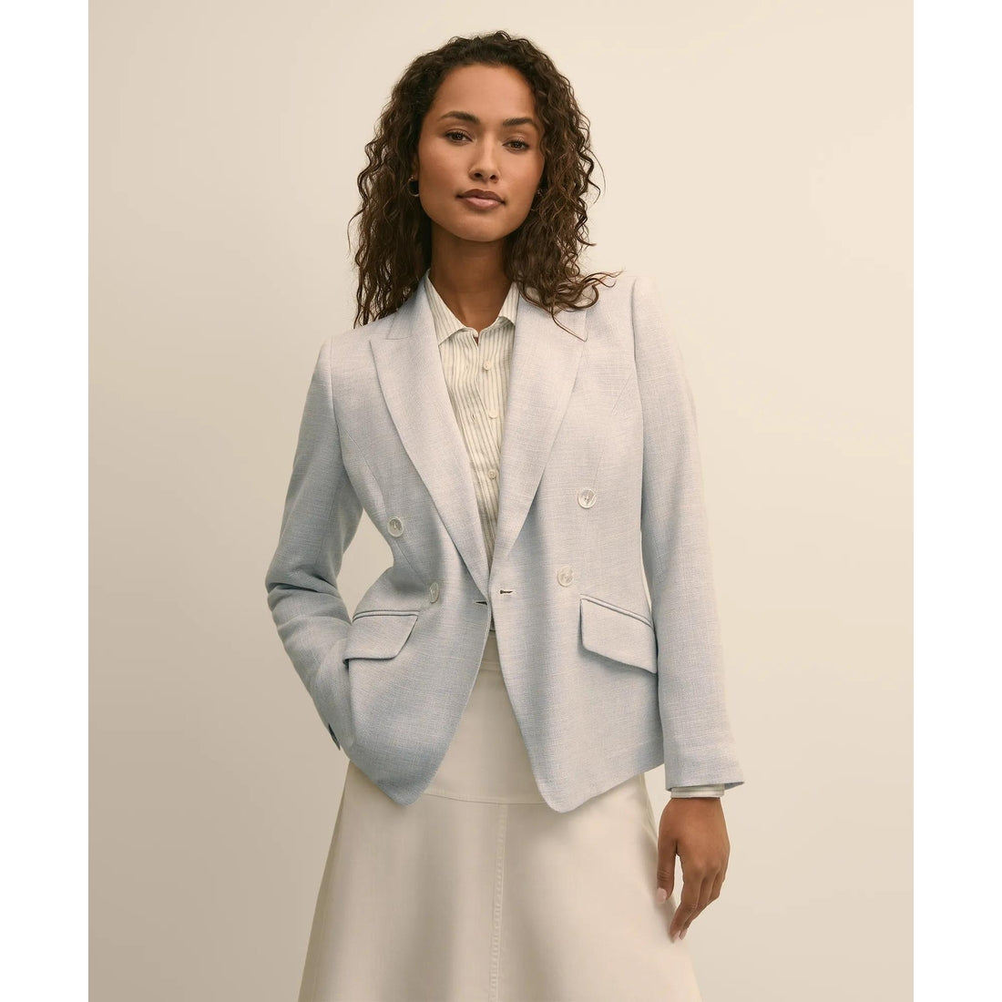 Viscose Melange Tweed Double-Breasted Jacket