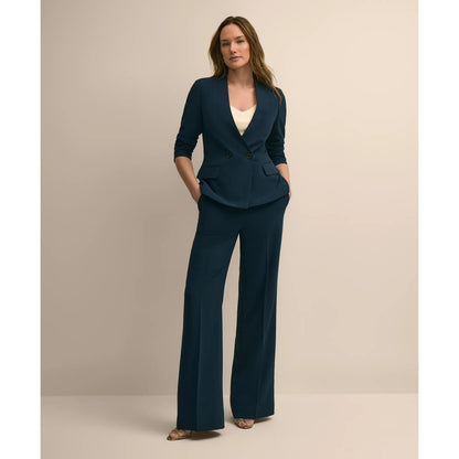Crepe Double-Breasted Collarless Jacket