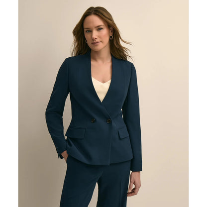 Crepe Double-Breasted Collarless Jacket