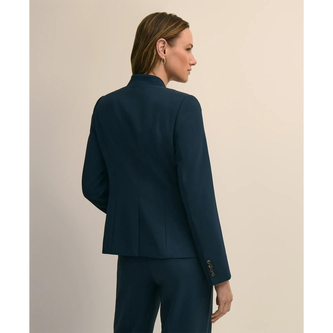 Crepe Double-Breasted Collarless Jacket