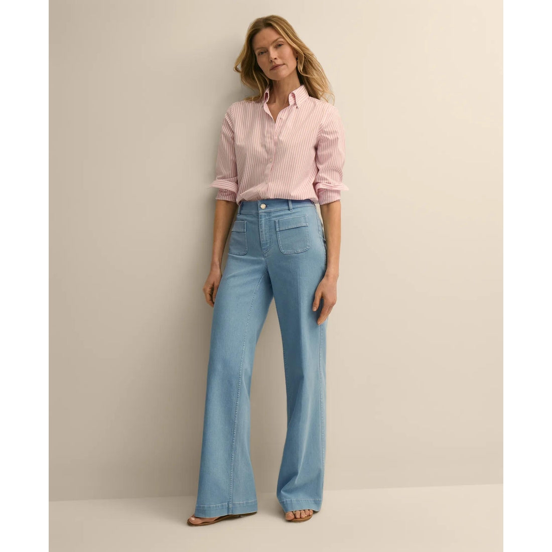 Cotton-Blend Patch Pocket Flare Jeans