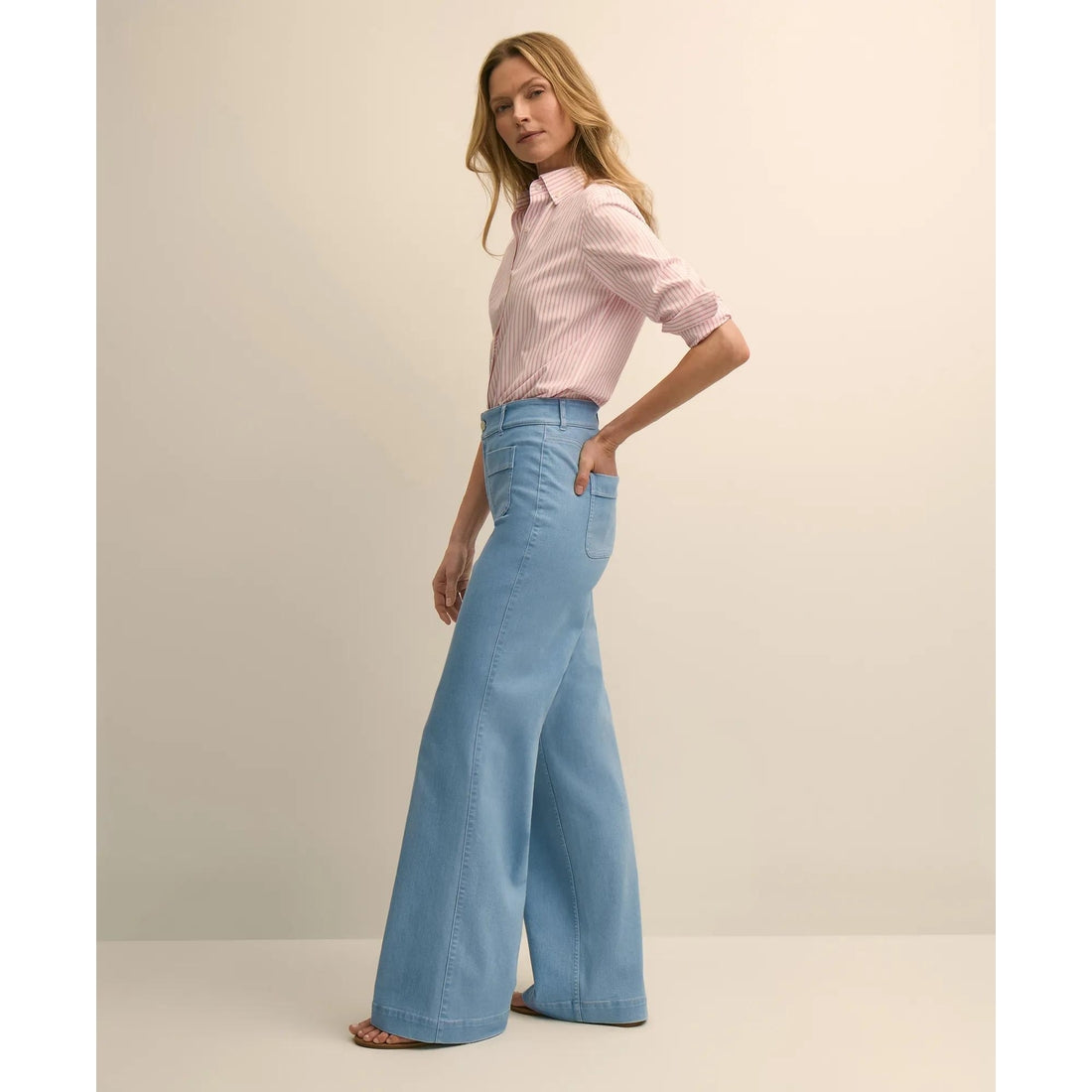 Cotton-Blend Patch Pocket Flare Jeans