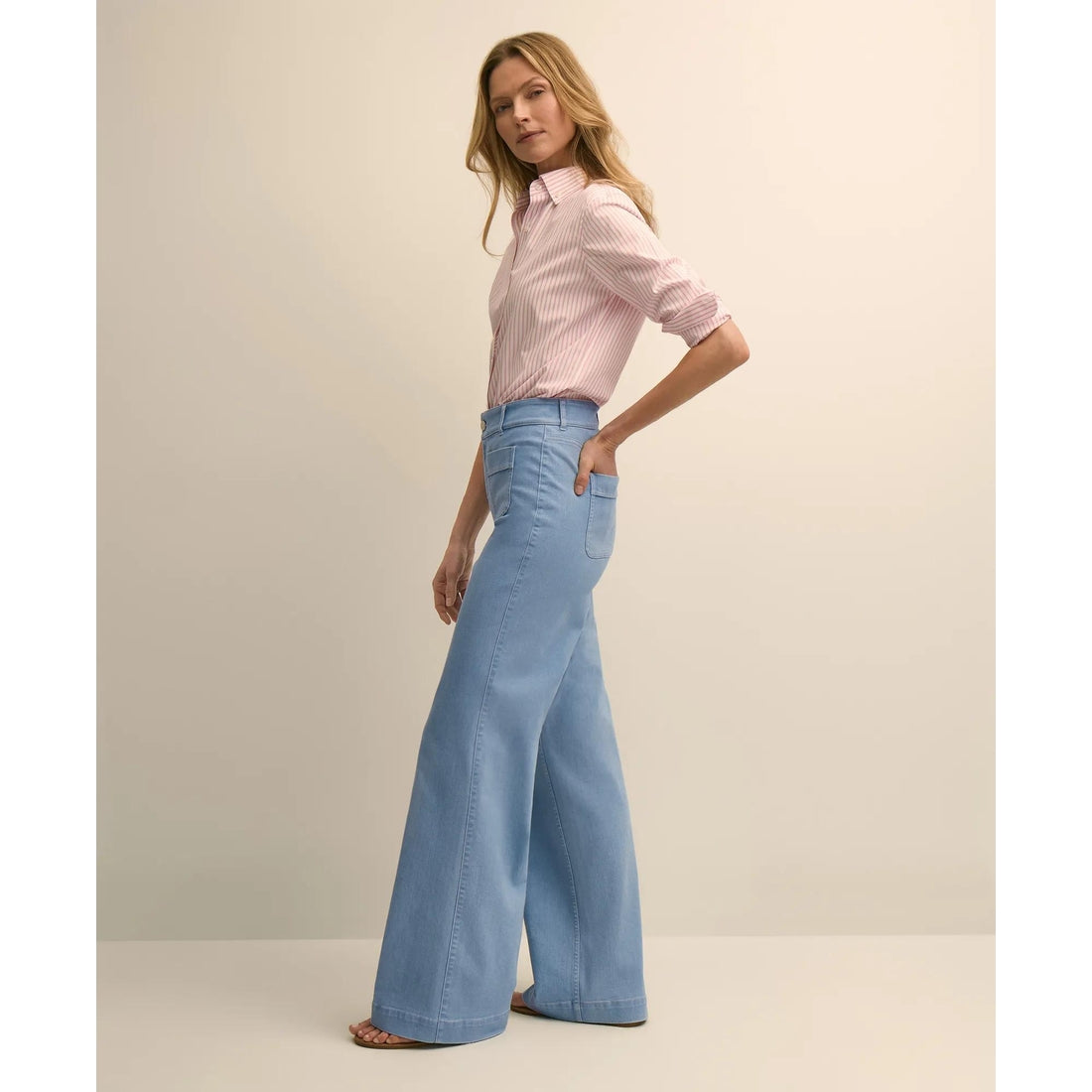 Cotton-Blend Patch Pocket Flare Jeans