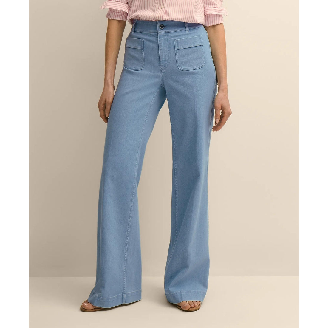 Cotton-Blend Patch Pocket Flare Jeans