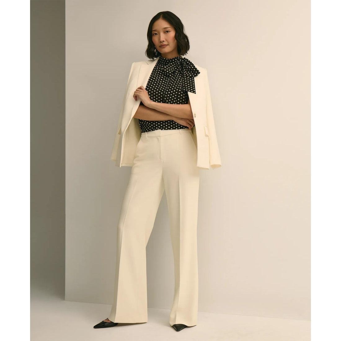 Dot-Print Tie-Neck Blouse