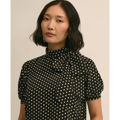 Dot-Print Tie-Neck Blouse