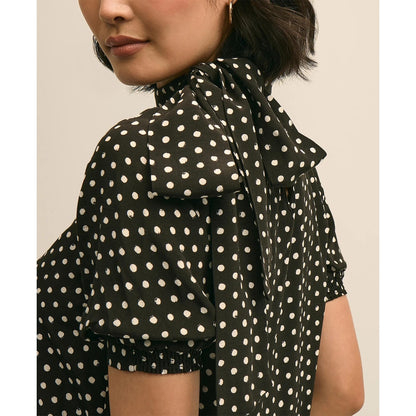 Dot-Print Tie-Neck Blouse