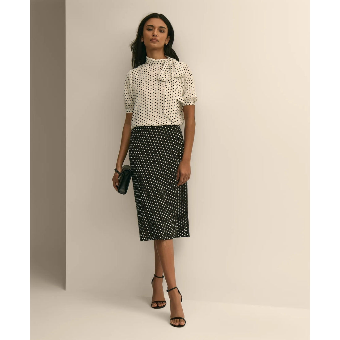 Dot-Print Tie-Neck Blouse