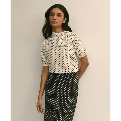 Dot-Print Tie-Neck Blouse