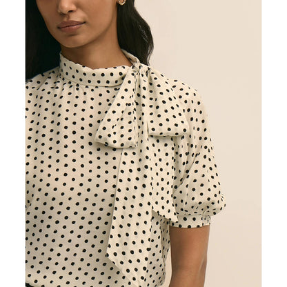 Dot-Print Tie-Neck Blouse