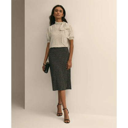 Dot-Print Tie-Neck Blouse