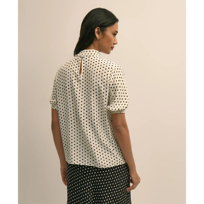 Dot-Print Tie-Neck Blouse