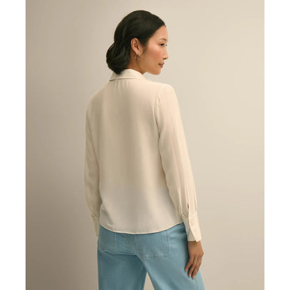 Viscose Ruffle Open-Stitch Placket Blouse