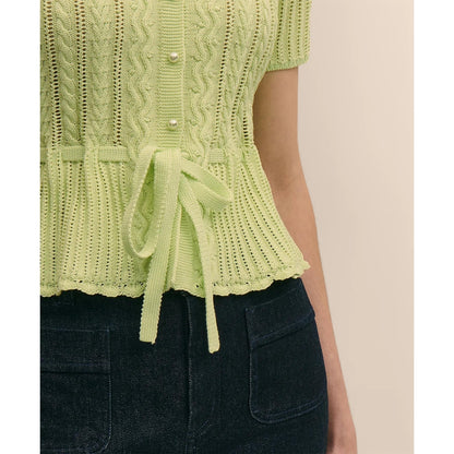 Short-Sleeve Pointelle Peplum Cardigan