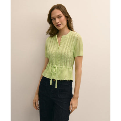 Short-Sleeve Pointelle Peplum Cardigan