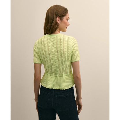 Short-Sleeve Pointelle Peplum Cardigan