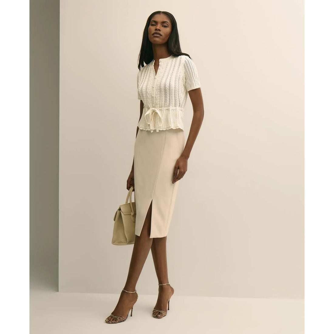 Short-Sleeve Pointelle Peplum Cardigan