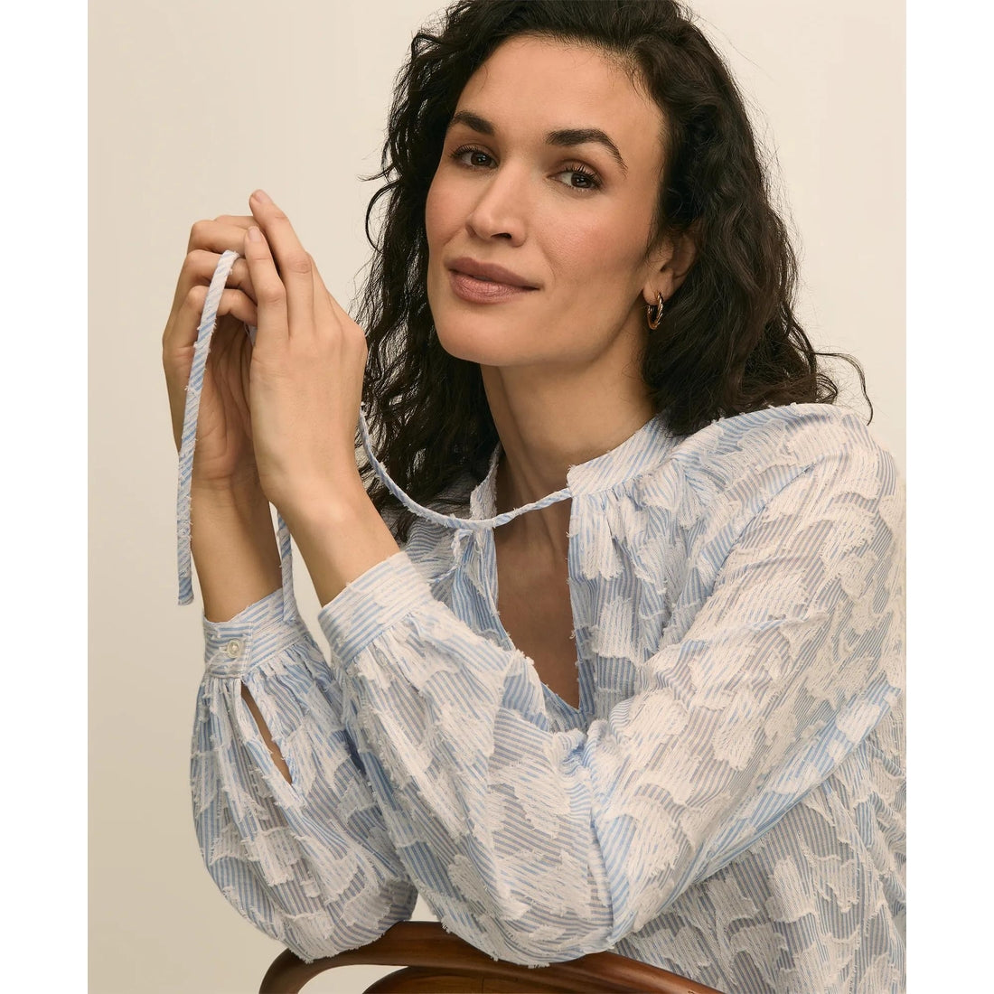 Cotton Jacquard Peasant Blouse