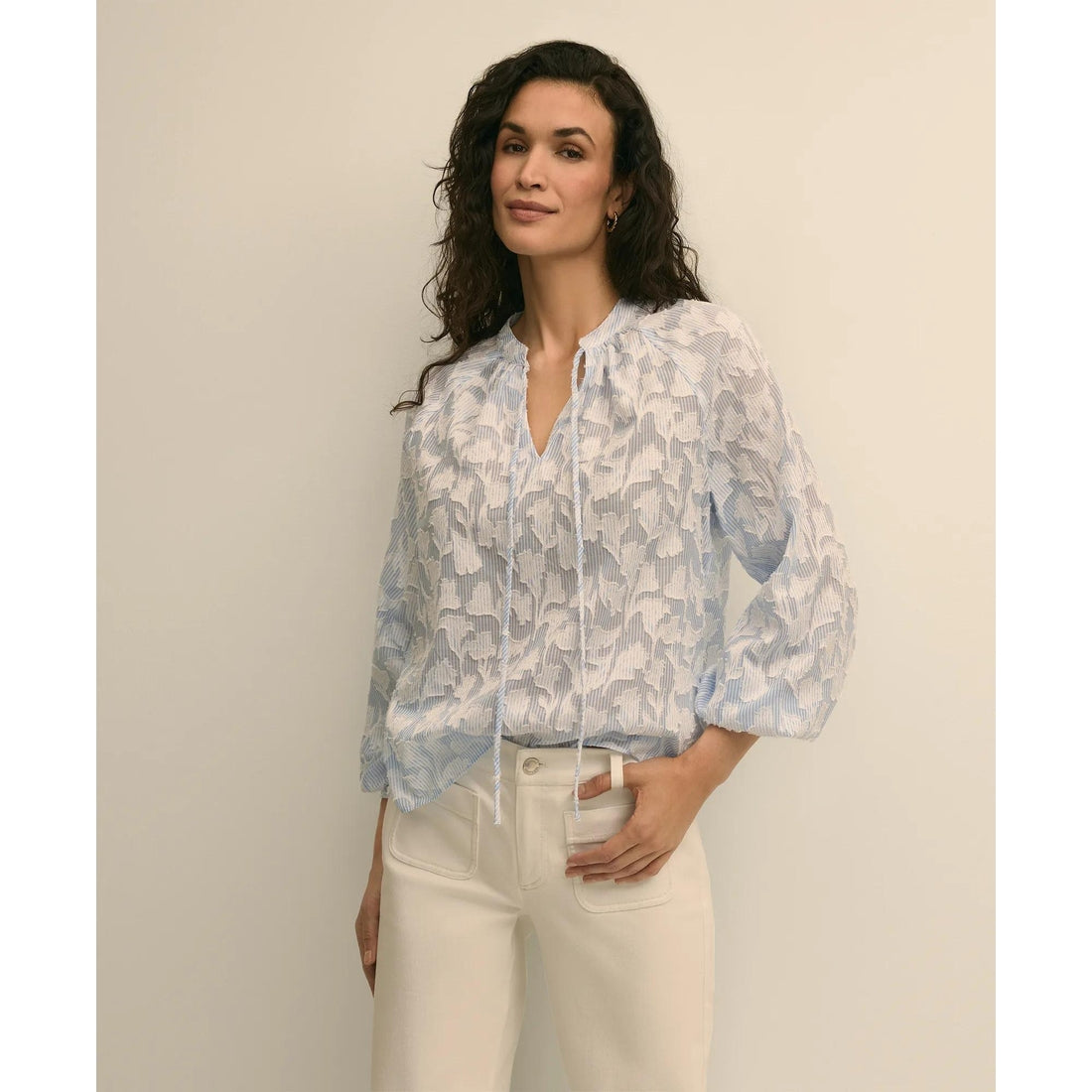 Cotton Jacquard Peasant Blouse