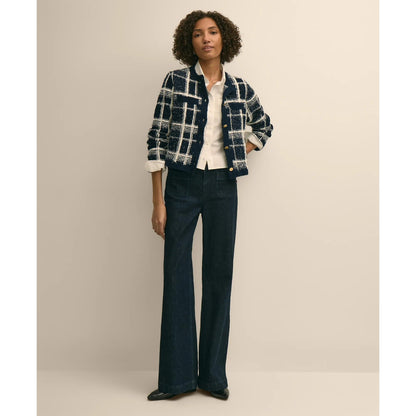 Cotton-Blend Soft Plaid Cardigan