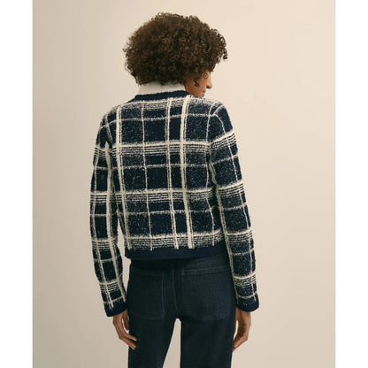 Cotton-Blend Soft Plaid Cardigan