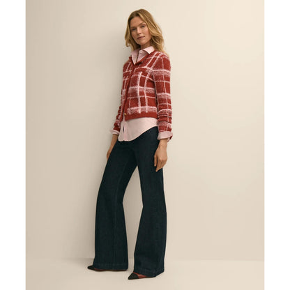 Cotton-Blend Soft Plaid Cardigan