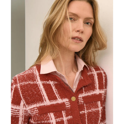 Cotton-Blend Soft Plaid Cardigan