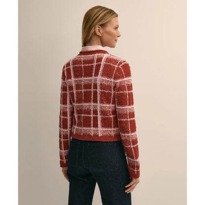 Cotton-Blend Soft Plaid Cardigan