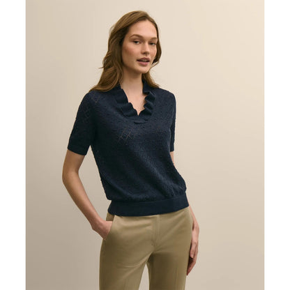 Cotton Viscose Short-Sleeve Ruffle Sweater