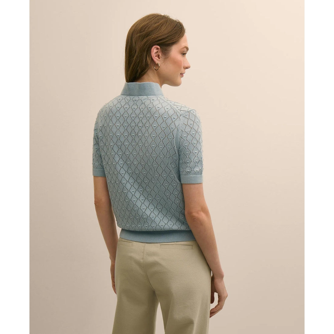 Cotton Viscose Short-Sleeve Ruffle Sweater