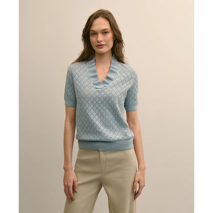 Cotton Viscose Short-Sleeve Ruffle Sweater