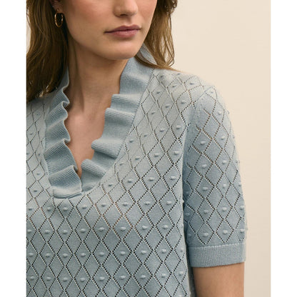 Cotton Viscose Short-Sleeve Ruffle Sweater